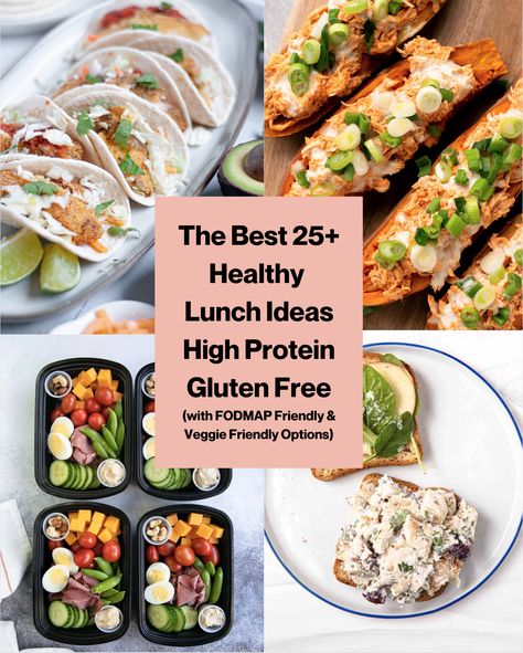 25+ Healthy Lunch Ideas High Protein, Gluten Free - Pretty Delicious Life High Protein Low Fodmap Vegan, Protein Based Lunch Ideas, Gluten Free Packed Lunch, Healthy Lunch Ideas High Protein, Low Fodmap Meal Prep, Gluten Free High Protein Meals, High Protein Gluten Free Meals, Lunch Ideas High Protein, High Protein Lunches