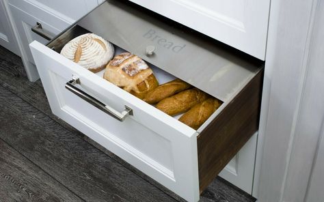 Bread Drawer Inserts Modern Kitchen Drawer Organizers, Bread Drawer, Kitchen Drawer Organizers, Butlers Pantry, Bread Storage, Drawer Inserts, Kitchen Hacks Organization, Bread Box, Kitchen Drawers