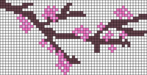 Cherry Blossom Alpha Pattern, Cherry Blossom Pixel Art, Crochet Blanket Sizes, Pixel Quilting, Crochet Wall Art, Perler Crafts, Pixel Art Grid, Graph Paper Art, Small Cross Stitch