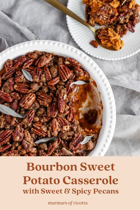 sweet potato casserole recipe Sweet Spicy Pecans, Brown Sugar Pecans, Spicy Pecans, Bourbon Sweet Potatoes, Sugar Pecans, Recipe Stand, Recipe With Bacon, Sweet Potato Pecan, Simple Thanksgiving