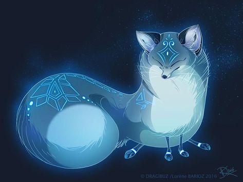 Blue Fox Spirit Style by Dragibuz on DeviantArt Anime Wolves, Mystic Art, Mystical Animals, Fox Spirit, Nature Spirits, Cute Fantasy Creatures, Fantasy Creatures Art, Mythical Creatures Art, Fox Art