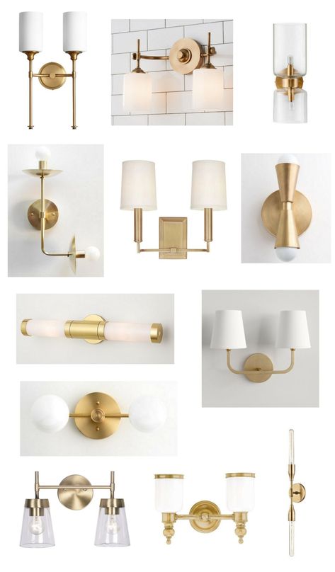 Brass Wall Sconces: 1, 2, & 3 Bathroom Sconces Double Vanity, Double Vanity Sconces, Bathroom Mirror With Sconces, Centsational Style, Gold Sconces, Apartment Lighting, Brass Wall Sconces, Mirror Sconces, Brass Vanity Light