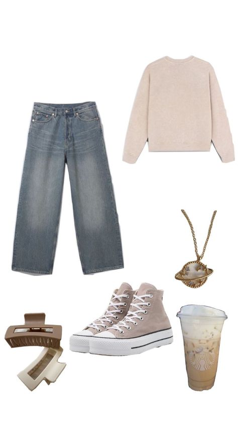 #Beige#Converse#Starbucks Beige Converse Outfit, Beige Converse, Converse Outfit, Beige Outfit, Back To School Outfit, Outfits With Converse, School Study, Back To School Outfits, School Outfit