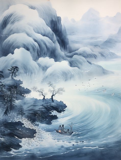 Traditional Chinese Painting Landscapes, Abstract Asian Art, Chinese Clouds Art, Chinese Art Aesthetic, Chinese Oil Painting, Chinese Nature, Environment Studies, Samurai Manga, Gongbi Painting