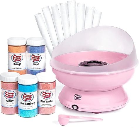 Cotton Candy Machine with 5 Sugar Pack - Cherry, Grape, Blue Raspberry, Orange, Pink Vanilla Mini Cotton Candy, Homemade Cotton Candy, Floss Sugar, Cotton Candy Machines, Cotton Candy Cone, Hawaiian Shaved Ice, Raspberry Orange, Candy Themed Party, Candy Kit