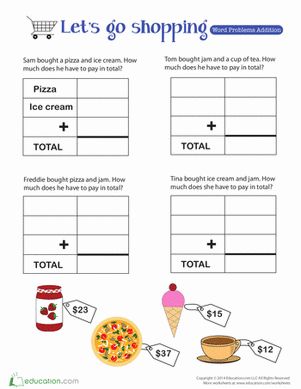 First Grade Money Addition Worksheets: Shopping: Money Math Word Problems Maths Word Problem, Christmas Maths Activities, Counting Money Activities, Money Math Worksheets, Worksheet For Class 2, Money Word Problems, Craft Games, Mental Maths Worksheets, Addition Words