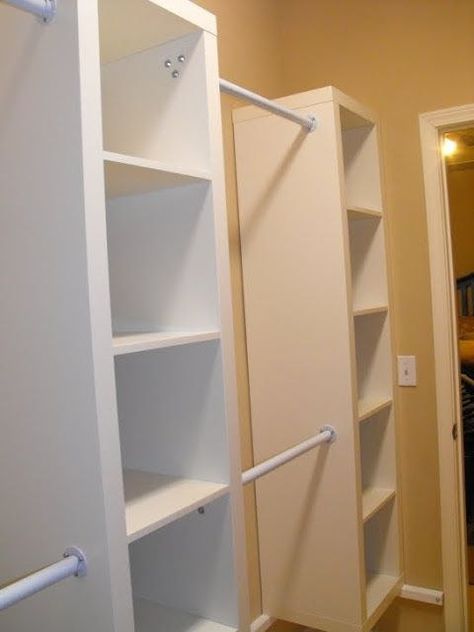 Expedit shelving in a walk-in closet is a cheap alternative to custom closets. | 37 Clever Ways To Organize Your Entire Life With Ikea Cheap Bookcase, Closet Ikea, Koti Diy, Dressing Room Closet, Walking Closet, Ikea Hackers, Closet Makeover, Room Closet, Custom Closet