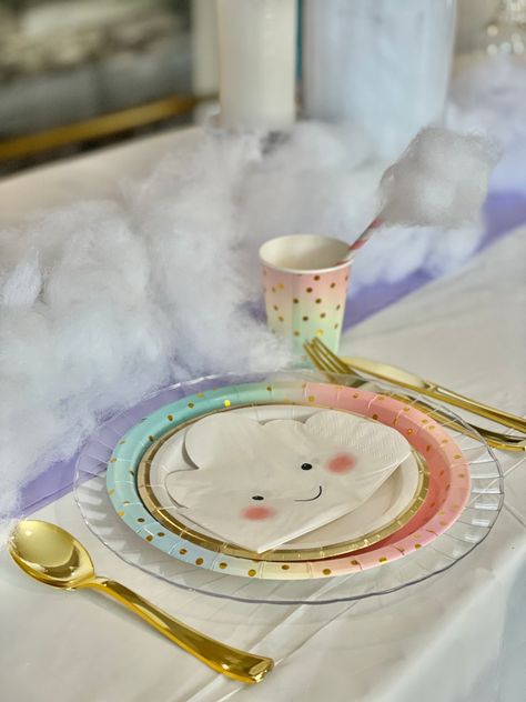 Cloud Sleepover Party, Cloud Nine Birthday Party Ideas, Cloud 9 Birthday Party Activities, Cloud 9 Birthday Party Ideas Food, Cloud 9 Decorations, On Cloud 9 Birthday Cake, Clouds Birthday Theme, Rainbow And Clouds Birthday Party, On Cloud Nine Birthday Party