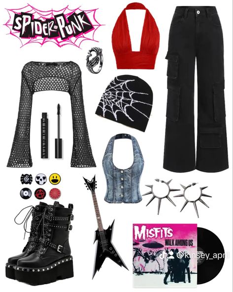 Spider Man Disneybound, Spider Punk Outfit Ideas, Spider Punk Inspired Outfit, Spiderverse Outfit Ideas, Spiderman Themed Outfits, Spider Punk Outfit, Spiderverse Outfit, Miles Morales Inspired Outfit, Spider Man Inspired Outfit