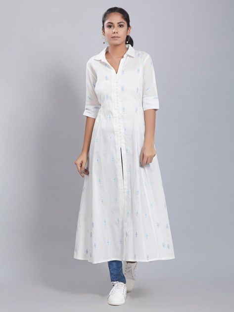 Cotton Dress Indian, डिजाइनर कपड़े, A Line Kurti, Simple Kurta Designs, Designer Kurti Patterns, Simple Kurti Designs, Salwar Designs, Kurti Designs Latest, Long Kurti Designs