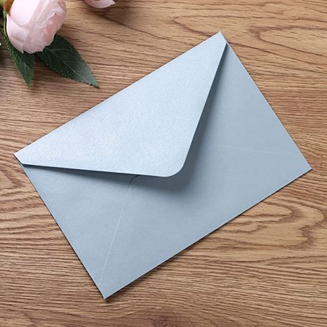 Amazon.com : PONATIA 50 Pieces/Lot A7 Envelopes, 5.25 x 7.5 inches, Perfect for 5''x7'' Weddings, Invitation Cards,Graduation Invite (Pearl White Liner + Dusty Blue) : Home & Kitchen Light Blue Envelope, Blue Envelope, White Liners, Blue Envelopes, Future Wedding Plans, Graduation Invitations, Wedding Invitation Cards, Dusty Blue, Pearl White