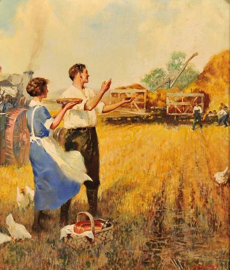 Lawrence Wilbur Landscape Painting: Calling Farmhands Pie 1942 American Gallery, Farmer Wife, Slim Aarons, Farm Art, Vintage Farm, Norman Rockwell, Vintage Life, Girl And Dog, Vintage Pictures