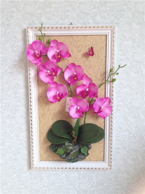 Crafts With Artificial Flowers, Palm Print Wallpaper, Paint Frame, Flower Orchid, Flower Picture Frames, Frame Flower, Bubble Painting, Flower Artificial, Paper Wall Hanging