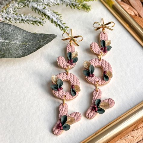 ✨Festive ‘Joy’ earrings✨ Christmas Polymer Clay Earrings, Christmas Polymer Clay, Winter Earrings, Christmas Clay, Tiny Bow, Cotton Buds, Clay Earring, Polymer Jewelry, Nov 2