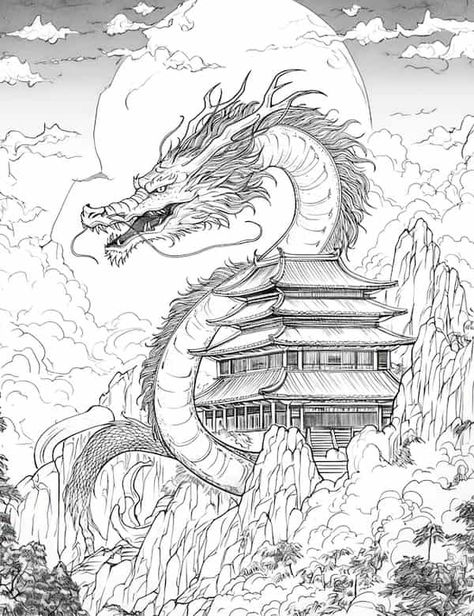 Dragon Template Printables, Dragon Drawing Chinese, Dragon Colouring Pages, Coloring Pages Of Dragons, Coloring Pages Dragon, Dragon Coloring Pages Free Printable, Realistic Dragon Drawing, Dragon Coloring Pages For Adults, Cool Dragon Drawings