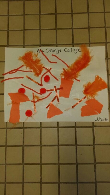 Orange Collage - we talked about the color orange. We looked at pictures of orange things - carrots, pumpkins, goldfish, & butterflies. Then, we made collages with orange with art materials. Orange Week Preschool, Orange Shirt Day Activities For Toddlers, Preschool Orange Activities, Color Orange Activities For Toddlers, The Color Orange Activities For Toddlers, Orange Preschool Activities, Color Orange Crafts For Toddlers, Orange Crafts For Toddlers, Orange Activities For Preschool