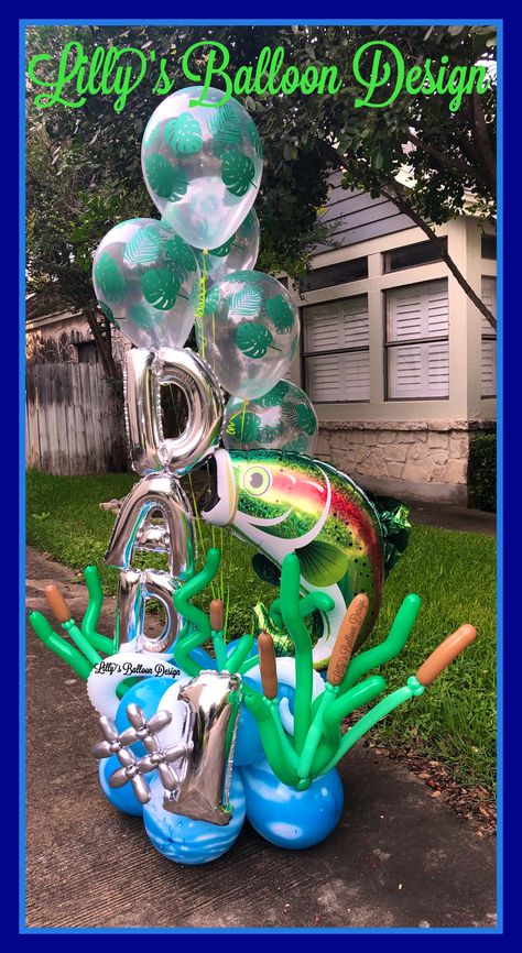 Fishing Balloon Bouquet, Balloon Marquee, Fishing Theme Party, Balloon Bouquet Delivery, Fishing Themed Birthday Party, Bobo Balloons, 100 Birthday, Fishing Birthday Party, Beautiful Balloons