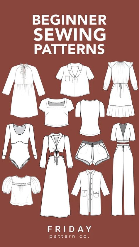 Easy and Beginner Friendly Sewing Patterns First Sewing Projects Clothes, Beginning Sewing Patterns, Free Fall Sewing Patterns For Women, Beginner Garment Sewing, Easy Sewing Projects Clothing, Sewing Your Own Clothes Beginners, Beginner Clothes Sewing Patterns, Free Sewing Patterns For Beginners Clothes, Sewing Patterns Womens Clothes