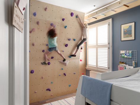 Children's bedroom with climbing wall and monkey bars - Transitional - Bedroom - London - by Considerate Building Ltd | Houzz IE Cotswold House, Large Fireplace, Fitted Wardrobe, Children's Bedroom Ideas, Childrens Bedroom, Transitional Bedroom, Playroom Design, Bedroom Photos, Bedroom Renovation