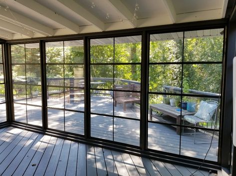 EzVue Memory Vinyl Windows will transform your basic back porch into an enclosed, 3 1/2 season outdoor living space - DIY!! . Just measure, place your order and easily install. Learn More: www.porchwindowsdirect.com #porchwindowsdirect #porchconversions #EzVue #windows #porchgoals #outdoorlivingspace Enclosed Decks With Windows, Windows For Screened In Porch, Enclosed Patio Ideas On A Budget, Diy Enclosed Patio, Enclosing A Patio, Outdoor Enclosed Patio Ideas, Enclose Patio, Outdoor Living Space Diy, Beautiful Porches