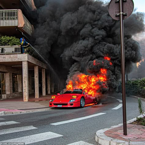 Burning rubber! £1MILLION rare Ferrari F40 is destroyed after bursting into flames in Monte Carlo Car On Fire, Forza Ferrari, Aesthetic Cars, Pimped Out Cars, Last Ride, Exotic Sports Cars, Ferrari 488, Car Cleaning Hacks, Ferrari F40