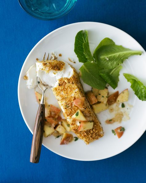 Crusted Halibut, Apple Salsa, Halibut Recipe, Halibut Recipes, Nut Recipes, How To Roast Hazelnuts, Recipes Seafood, Fish Fish, Entree Recipes