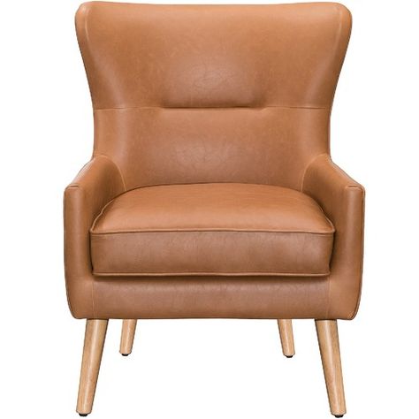 Lounge Layout, Sleek Armchair, Faux Brown Leatber Accent Chairs, Scandinavian Armchair, Leather Wingback, Wingback Armchair, Interior Color Schemes, Interior Colour, Mid Century Scandinavian