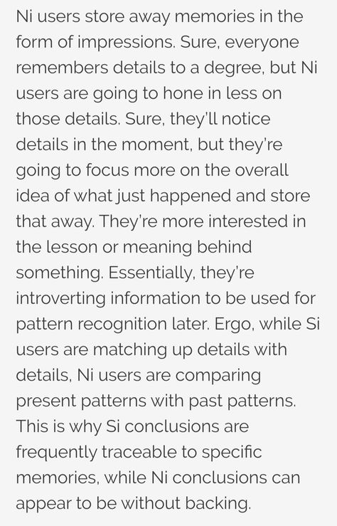 Ni (vs Si) - https://practicaltyping.com/2019/03/12/5-main-differences-between-si-and-ni/ Mbti, In This Moment, Quick Saves