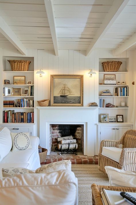 Look at the Happy Charm of Nantucket: A Historic Treasure Nantucket Cottage, Nantucket Home, Interior Design Minimalist, Nantucket Island, Beach House Interior, Cottage Interiors, Coastal Living Room, Cottage Living, Colonial House