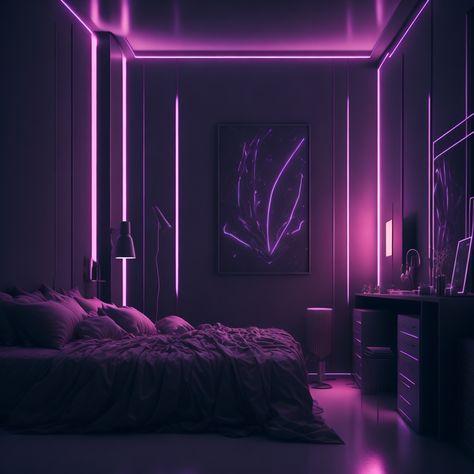 Black Bedroom Led Lights, Dark Purple Paint Colors, Purple Paint Colors Bedroom, Slender Mansion, Dark Room Aesthetic, Pink Led Lights, Purple Led Lights, Purple Paint Colors, Baddie Clothes