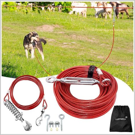 LUFFWELL Dog Runner for Yard, Dog Trolley Cable System Aerial Dog Run Zip Line 100 ft with 10 ft Pully Chain for Dogs Up to 1 Dog Zip Line, Plant City Florida, Dog Trolley, Outside Dogs, Tallest Dog, Pet Playpen, Dog Tie, Dog Playpen, Cable Tie