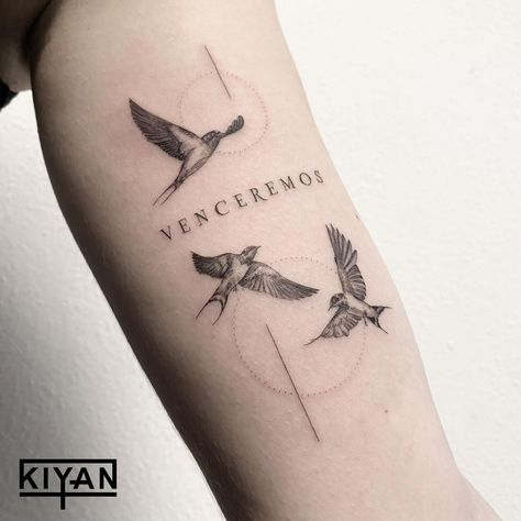 Tats • Instagram 3 Birds Tattoo, Three Birds Tattoo, Personal Tattoos, Ram Tattoo, Tattoo 2024, Inner Bicep Tattoo, Bicep Tattoo, Bird Tattoo, Family Tattoos