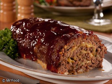 It's a homemade meatloaf recipe with a twist! This BBQ Cheddar dinner recipe is a surefire winner with the whole family. Bbq Cheddar Meatloaf, Meatloaf Allrecipes, Sicilian Meatloaf, Cheddar Meatloaf, Bbq Meatloaf, Robert Irvine, Homemade Meatloaf, Beef Roll, Meatloaf Recipe