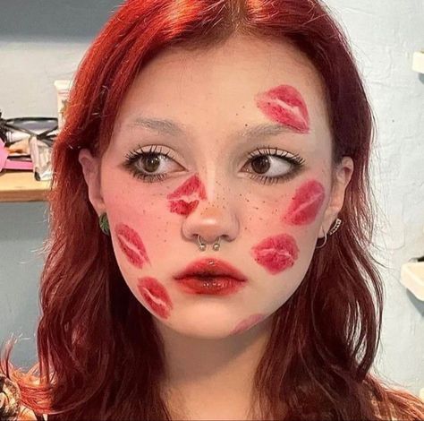 Red Makeup Looks, Vampire Bride, Rhinestone Makeup, Kissy Face, Pride Makeup, Face Art Makeup, Valentines Day Makeup, Halloween Makeup Inspiration, Cool Makeup Looks