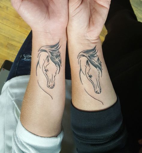 Horses Friend Tattoo Sister Horse Tattoos, Matching Horse Tattoos For Best Friends, Best Friend Horse Tattoos, Horse Best Friend Tattoos, Matching Horse Tattoos, Western Best Friend Tattoos, Bucking Horse Tattoo, About Best Friend, Equine Tattoo