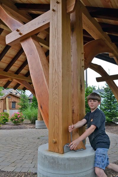 click for next image... Temporary Timber Structure, Tiny Timber Frame, Mass Timber Pavilion, Cruck Timber Frame, Mass Timber Structure, Timber Frame Construction Detail, Timber Logs, Timber Frame Barn, Timber Frames