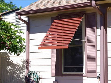 What’s the best way to cut your air conditioning bill? How about: Keep your house from heating up in the first place. A good old fashioned way to help: Install window awnings. We’ve talked before about the energy benefits and history of window awnings, and we researched 12 places to buy them. Today we have another source to … Mobile Home Windows, Aluminum Window Awnings, Replacing Windows, Outdoor Window Awnings, Canvas Awnings, Aluminum Awnings, Window Awning, Retro Renovation, Window Awnings