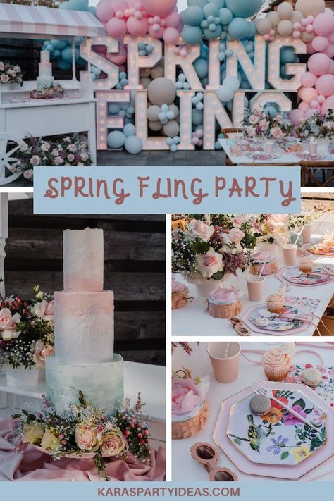 Spring 50th Birthday Party Ideas, Spring Party Themes For Women, Spring Fling Party Ideas, Spring Fling Party Decorations, April Party Ideas, April Party Themes, Spring Theme Party Decorations, Spring Fling Decorations, Spring Fling Party Ideas For Adults