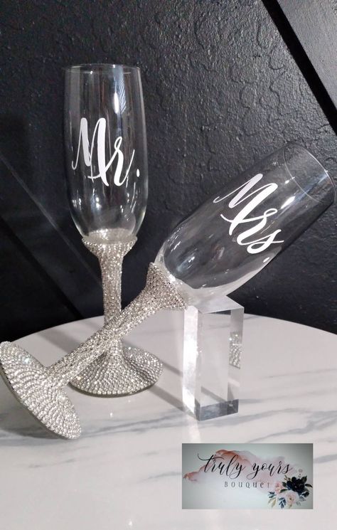 Bride and groom set of toasting flutes,8 oz fluid capacity Wedding Glasses Diy, Glasses Bride, Random Products, Bride And Groom Glasses, Fav Products, Bouquet Holder, Wedding Dance Video, Toasting Glasses, Month Workout