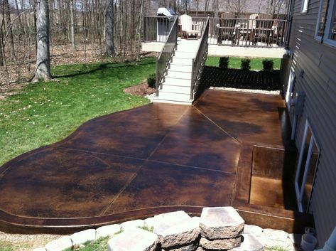 Black, Coffee Brown Acid Stained Concrete Patio (1) Stained Concrete Patio, Acid Stained Concrete Patio, Acid Stain Concrete, Outdoor Concrete Stain, Outdoor Countertop, Acid Concrete, Concrete Stain Patio, Concrete Staining, Concrete Dye