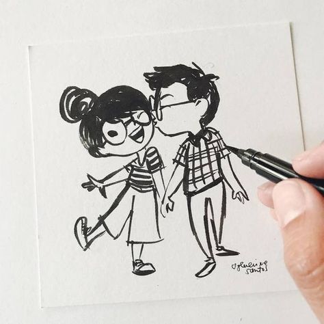 Kiss on the Cheek Inktober Original Art Kisses Draw Simple, Kiss On Cheek Drawing, Kiss Cute Illustration, Kiss Sketch Simple, Kiss Doodle Cute, Cute Kiss Drawing, Cheek Kiss Drawing, Guy Kissing Hand, Doodle Art Couple