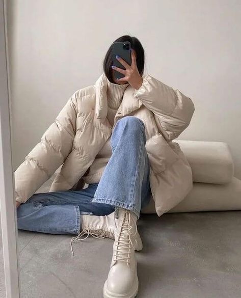 Looking for stylish and cute white puffer jacket outfit ideas for women? Check this post for the best outfits with a white puffer jacket or puffer coat! Puffer Jacket, Puffer, Outfit Ideas