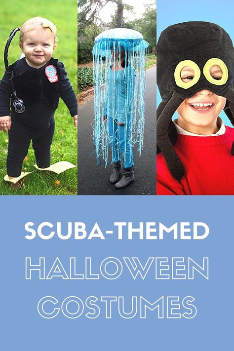 Do you like dressing up for Halloween? Love the ocean? You’ve come to the right place. Read on for an assortment of costume ideas for scuba divers – including DIY Halloween costumes for kids and adults. Scuba Costume Diy, Diy Sea Creature Costume, Diy Under The Sea Costumes, Under The Sea Halloween Costumes, Diy Scuba Diver Costume, Beach Halloween Costumes, Scuba Costume, Finding Dory Costume, Dory Costume