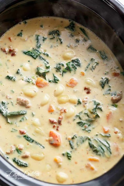 Zuppa Toscana Soup With Gnocchi, Soup Gnocchi, Parmesan Smashed Potatoes, Sausage Kale Soup, Soup Sausage, Creamy Gnocchi, Cabbage Soup Diet Recipe, Sausage And Kale Soup, Sausage Kale