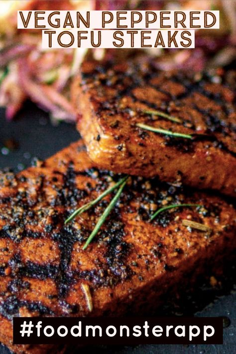 Tofu Steaks, Food Monster, Tofu Steak, Tofu Recipes Vegan, Delicious Clean Eating, Marinated Tofu, Tofu Recipes, Vegan Foods, Vegan Dinner Recipes