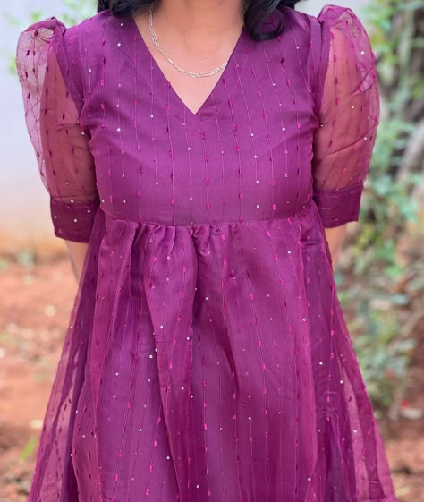 E- 473 Wine organza maxi with lining Sizes: XS to XXL Mild soap handwash and steam ironing is recommended Dm for orders and price Colour may slightly vary due to lighting Model Size -Xs [kurti, festive, maxi, co ord, kurta sets, regular wear, casual wear, office wear, style, marriage] #kurti#casulakurti#dailywearkurti#smallbusiness#officewearkurti#officewearstyle#kurtisofeyal#festivekurtis#kurtidesign#kurtis #kurticollection#kurtifashion#kurtistyle#eyaldesigningstudio#smallbusinesstir... Net Fabric Kurti Designs, Organsa Dress, Organza Kurti Designs Latest, Organza Kurti Designs, Organza Kurti, Embroidered Silk Dresses, Mustang Wallpaper, Ikkat Dresses, Blouse Designs High Neck