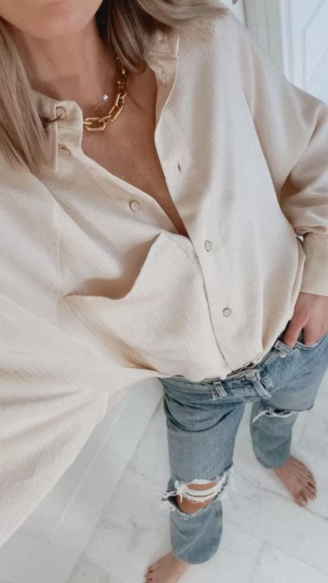 Glamorous oversized satin shirt … curated on LTK Oversized Satin Shirt Outfit, Satin Shirt Outfit, Oversized Satin Shirt, Satin Shirt, Jean Top, Ripped Jeans, Shirt Outfit, Passion For Fashion, Boyfriend Jeans