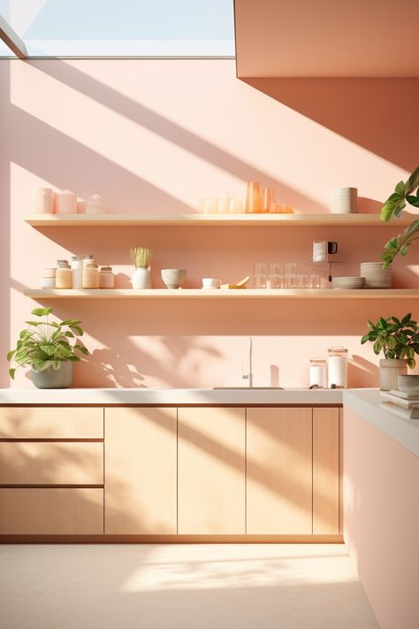 Peach tones? Hmmm, let's see! Peach kitchen is warm and welcoming, are you looking for some inspiration? Here we are! ✨ Apricot Kitchen, Colourful Kitchens, Peach Rooms, Pantone 2024, Peach Kitchen, Color Melon, Pastel Kitchen, Peach Walls, Pink Kitchen