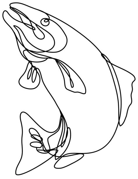 Lake Trout Jumping Up Continuous Line Drawing Drawing Of Fish, Lake Drawing, Lake Trout, Continuous Line Drawing, Drawing Drawing, Continuous Line, Line Drawing, Vector Art, Vector Free