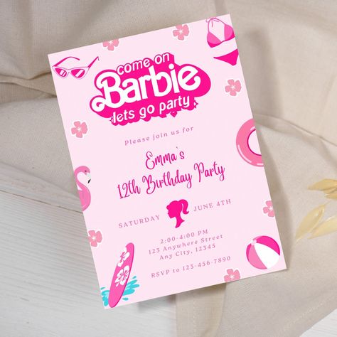 Barbie Birthday Invite, 18th Birthday Barbie Theme, Barbie Giveaways Ideas, Barbie 25th Birthday, Barbie Theme Birthday Invitation, Retro Barbie Birthday Party, Barbie Themed Invitation, Barbie Invitations Birthday, Barbie Theme Invitation